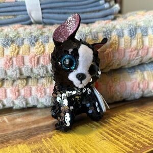 Ty FlippAbles Sequin Boston Terrier Portia DOB January 10 Key Chain